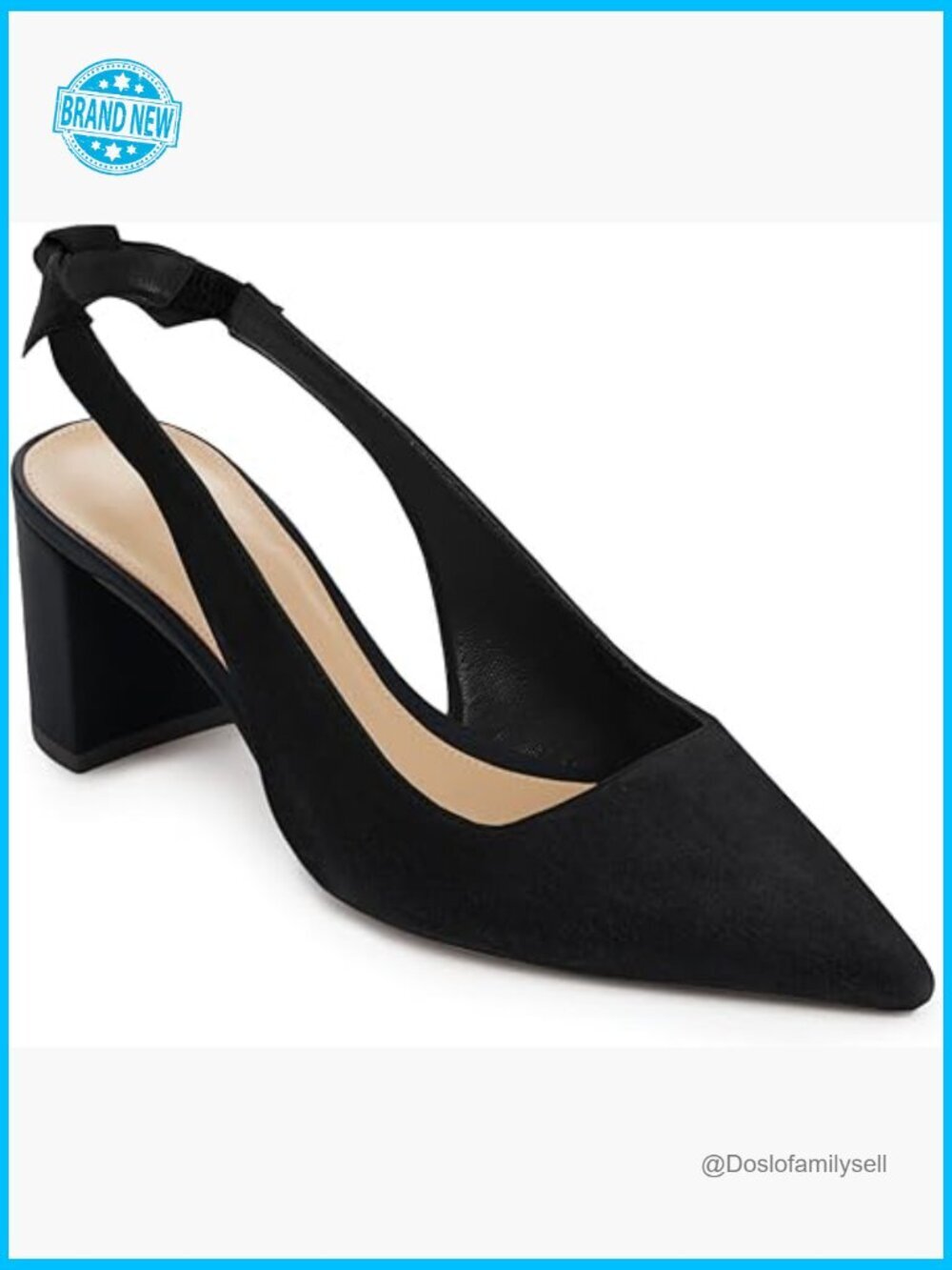 Pointed Toe Slingback Pumps Chunky Block Heels Bowknot Classic Slip On